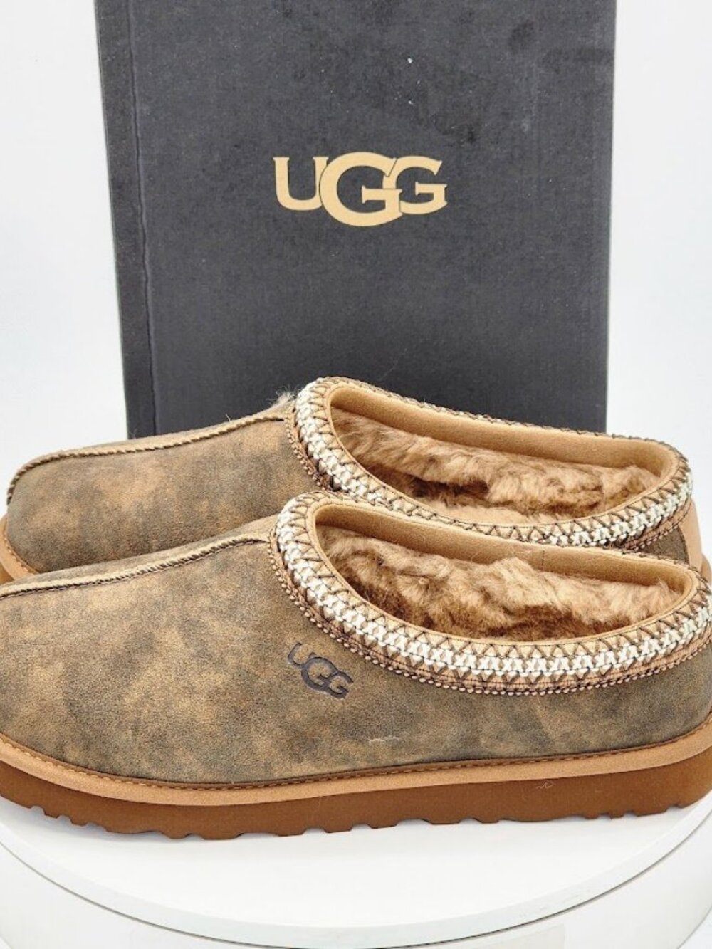 UGG Tasman Baxter Slippers Men’s Size 9 Chestnut Suede Shearling Clog - Picture 7 of 12